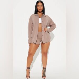 623/Tan Ribbed Two-Piece Set